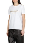 Balmain White Three-button Metallic Logo T-shirt In Blanc/or