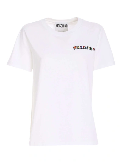 Moschino Broken Logo Cotton Jersey Slim T-shirt In White