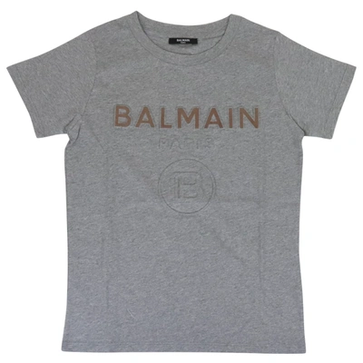 Balmain Kids' Logo压纹t恤 In Grey
