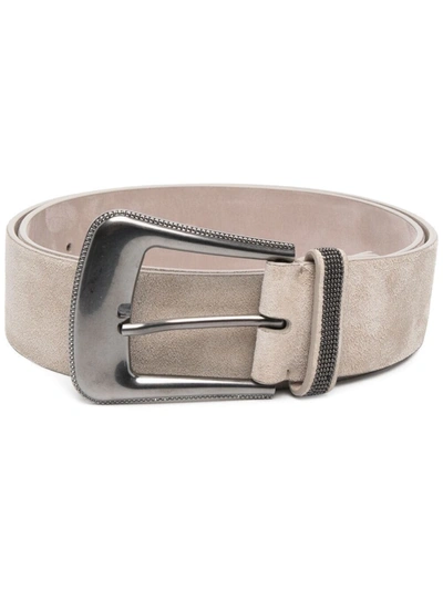 Brunello Cucinelli Buckle Suede Belt In Grey