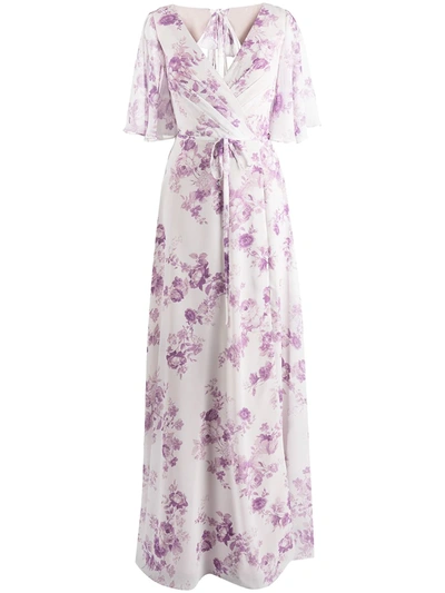 Marchesa Notte Bridesmaids Floral-print Rear-tie Gown In Weiss