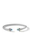 David Yurman Sterling Silver Cable Classic Bracelet With Black Onyx & Diamonds In Blue Topaz