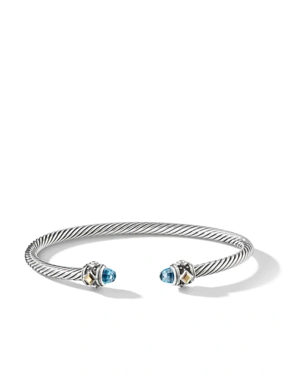 David Yurman Sterling Silver Cable Classic Bracelet With Black Onyx & Diamonds In Blue Topaz