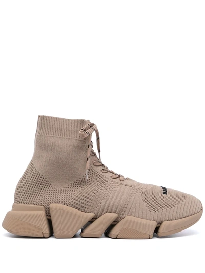 Balenciaga Speed 2.0 Lace-up Knit Trainers In Beige