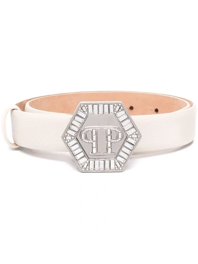 Philipp Plein Rhinestone-embellished Logo Belt In Nude