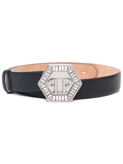 Philipp Plein Hexagon Logo Belt In Schwarz