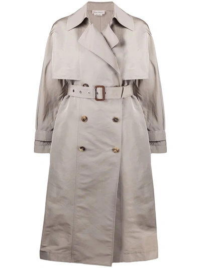 Alexander Mcqueen Oversized Faille Trench Coat In Beige