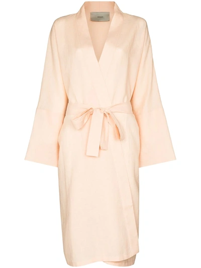 Asceno Athens Linen Dressing Gown In Orange