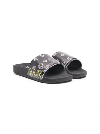 Mc2 Saint Barth Bandana-print Flat Slides In 黑色