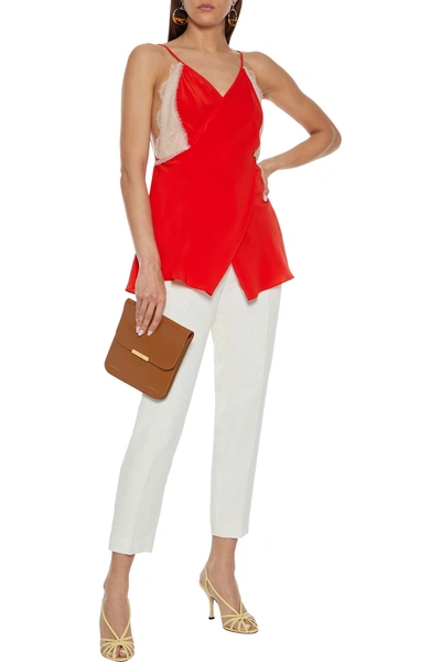 Victoria Beckham Draped Lace-trimmed Silk Crepe De Chine Camisole In Red