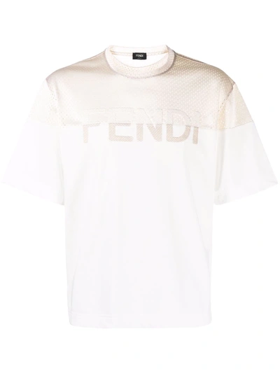 Fendi Logo-embroidered Mesh T-shirt In White