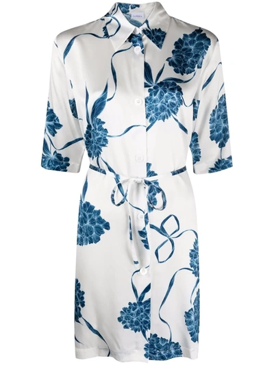 La Perla White/blue Silk Floral Night Shirt Silk Dress