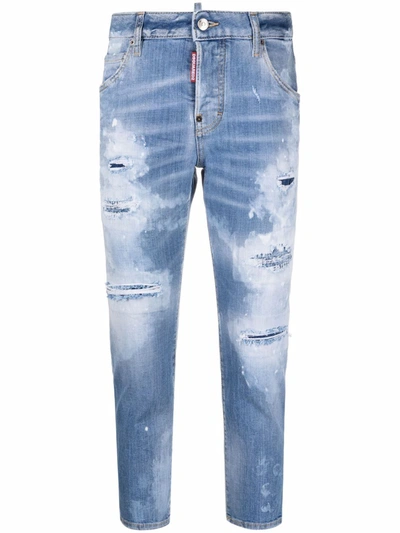 Dsquared2 Light Blue Ripped-detail Cropped Jeans