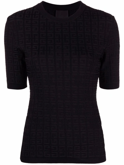 Givenchy 4g-motif Knitted Short-sleeve Top In Black