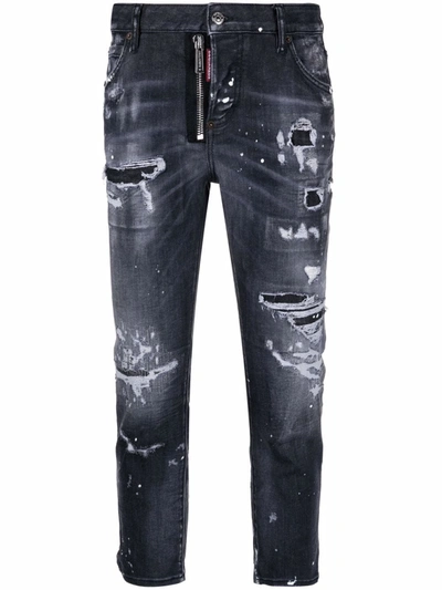 Dsquared2 Black Ripped-detail Cropped Jeans