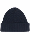 Maison Margiela Ribbed Knit Beanie Hat In Blue