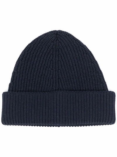 Maison Margiela Ribbed Knit Beanie Hat In Blue