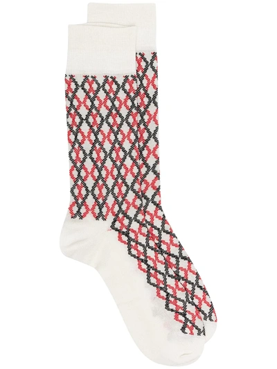 Marni Diamond-knit Cotton Socks In Neutrals