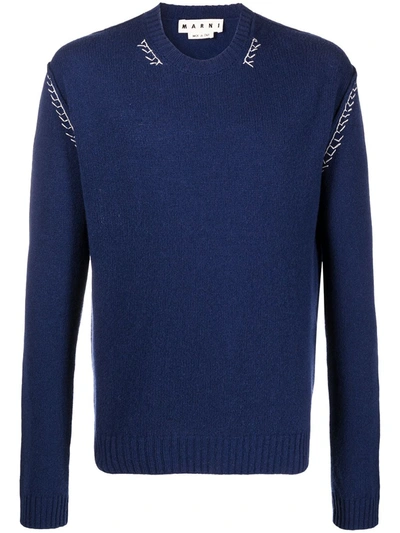 Marni Embroidered Cashmere-blend Jumper In Blue