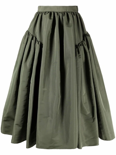 Alexander Mcqueen Womens Khaki Exploded High-waist Crepe Midi Skirt 12 In Green