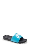 Nike Victori One Sliders In Aqua/black-blues