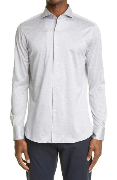 Canali Trim Fit Jersey Button-up Shirt In Light Grey