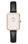 Daniel Wellington Quadro Sheffield Leather Strap Watch, 20mm X 26mm In Rose Gold/white