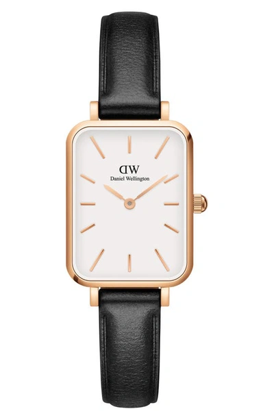 Daniel Wellington Quadro Sheffield Leather Strap Watch, 20mm X 26mm In Rose Gold/white