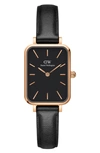 Daniel Wellington Quadro Sheffield Leather Strap Watch, 20mm X 26mm In Rose Gold/black