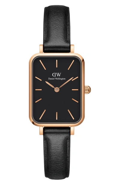 Daniel Wellington Quadro Sheffield Leather Strap Watch, 20mm X 26mm In Rose Gold/black