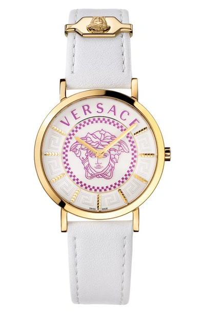 Versace Men's V Essential Stainless Steel & Leather-strap Watch In Gold