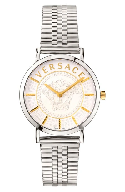 Versace V-essential Mesh Strap Watch, 36mm In Silver