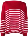 Valentino Oversized Boat-neck Striped Cotton Sweater In Red