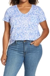 Caslonr Caslon Rounded V-neck Tee In White- Blue Milla Floral