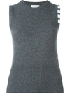 Thom Browne Sleeveless Crew Neck Shell Top With 4-bar Stripe In Medium Grey Cashmere In Grey