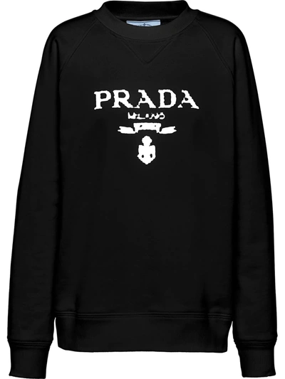 Prada Black Crewneck Sweatshirt With Logo Embroidery