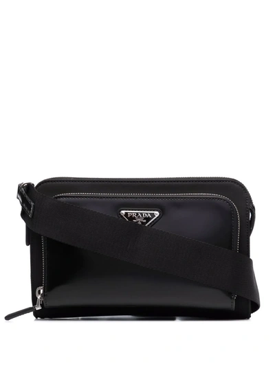 Prada Re-nylon 皮质单肩包 In Schwarz