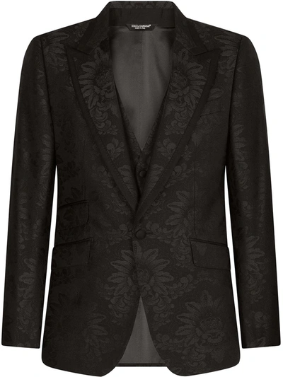 Dolce & Gabbana Patterned-jacquard Single-breasted Suit In Black