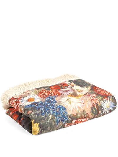 Gucci Floral-print Fringed-edge Throw In Green