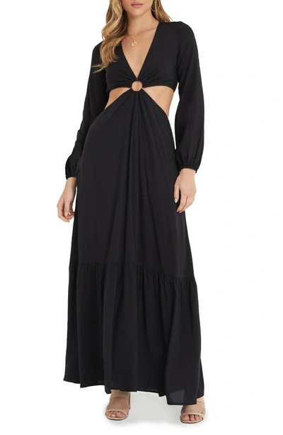 Vici Cutout Long Sleeve Maxi Dress In Black | ModeSens