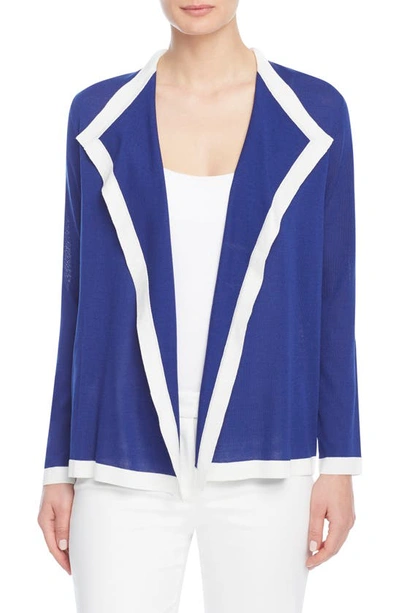 Anne Klein Colorblock Open Cardigan In Magritte Blue/ Nyc White