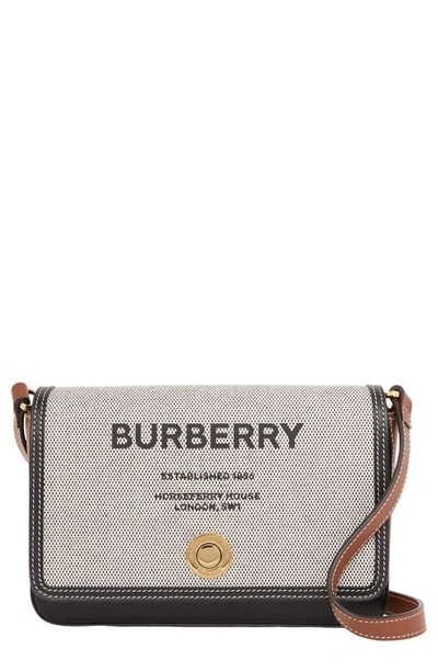 Burberry Hampshire Horseferry Logo Canvas & Leather Crossbody Bag In Black / Tan
