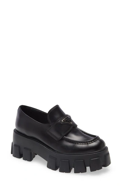 Prada Monolith Lug Sole Loafer In Nero