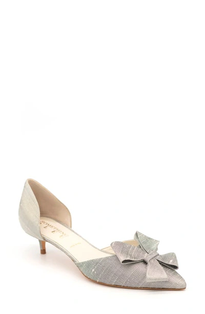 Something Bleu Cliff Bow D'orsay Kitten-heel Pumps In Pewter Vintage Silk