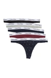 Calvin Klein Logo Thongs In Black/grey Heather/shoreline/chocolate Truffle/ck Confetti-shoreline