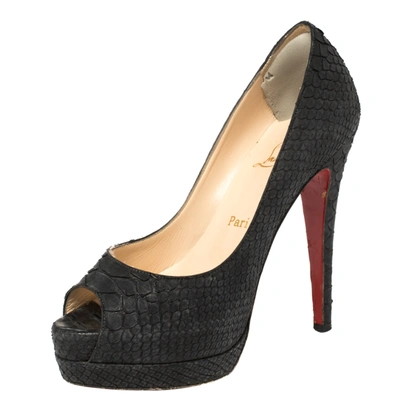Pre-owned Christian Louboutin Black Python Very Prive Peep Toe Pumps Size 35