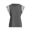 Lauren Petite Striped Jersey Flutter-sleeve Top In Polo Black/white