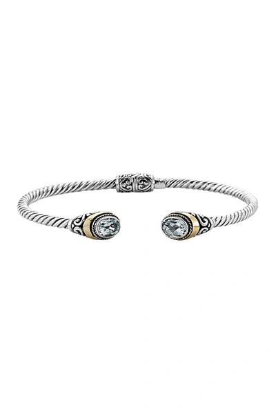 Samuel B Jewelry Sterling Silver & 18k Gold Blue Topaz Twisted Cable Bangle Bracelet