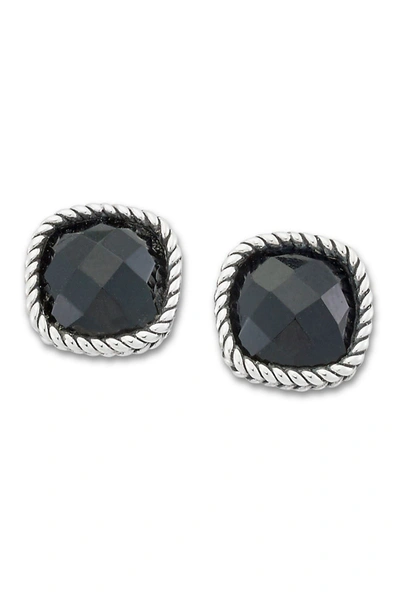 Samuel B Jewelry Sterling Silver Twist Set Cushion Onyx Stud Earrings In Black