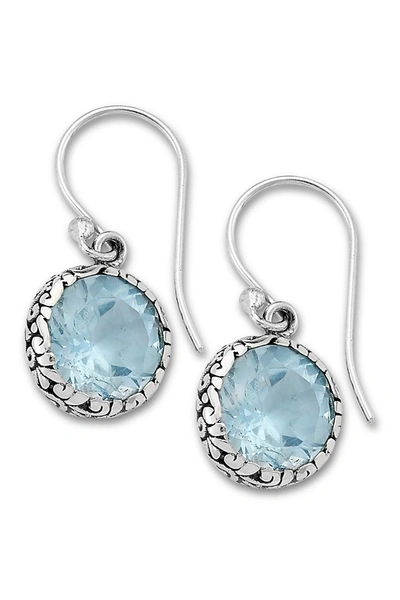 Samuel B Jewelry Sterling Silver Round Blue Topaz Drop Earrings